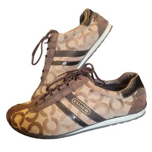 Coach Womens Kathleen Q511 Brown Gold Tennis Shoes Size 10 M Canvas.
